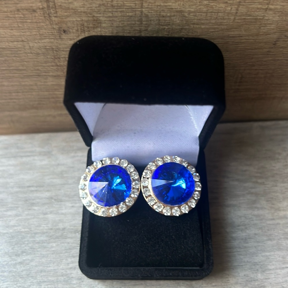 Cobalt Blue Statement Earrings Faux Sapphire and Rhinestone Earrings
